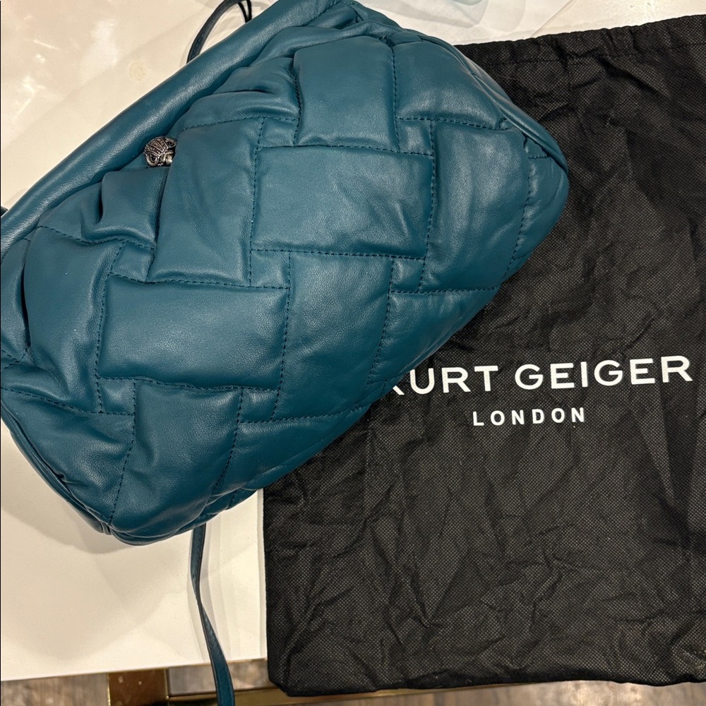 Kurt Geiger lamb leather aqua Blue Quilted Shoulder Bag crossbody clutch dustbag